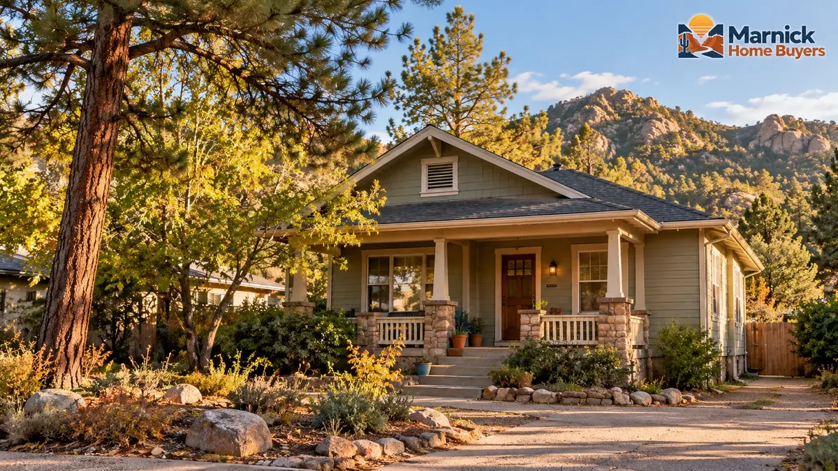 Older Prescott Arizona home with a front porch and mature trees