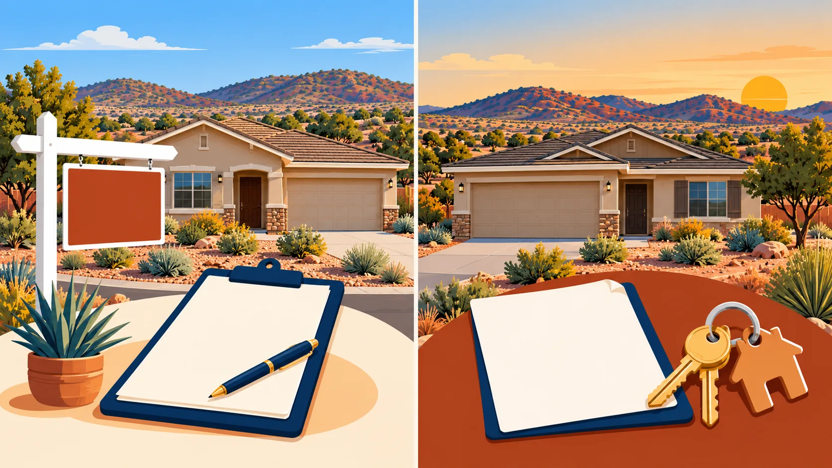 Graphic comparing a Prescott Valley home listing, shown with a for-sale sign, with a direct cash sale, shown with house keys